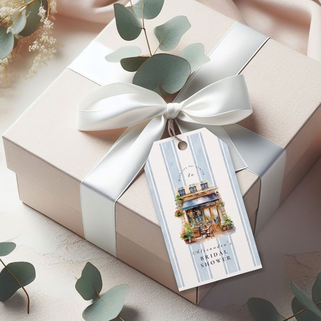 Blue French Café Brautparty Geschenkanhänger (Von Creator hochgeladen)