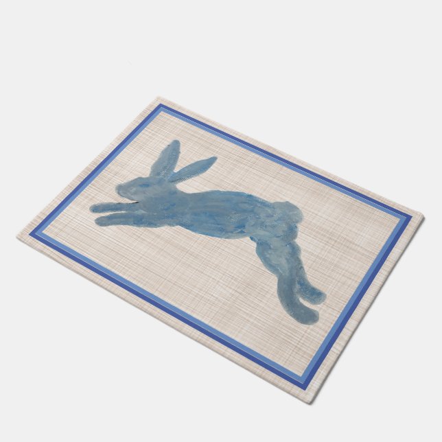 Blue French Country Bunny Rabbit Fußmatte (Schrägansicht)