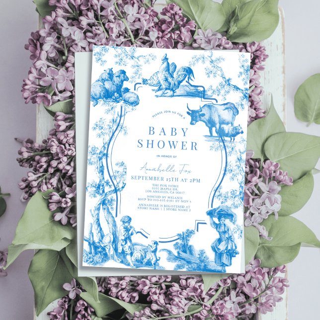 Blue French Country Farm Animal Boy Baby Dusche Einladung (Von Creator hochgeladen)