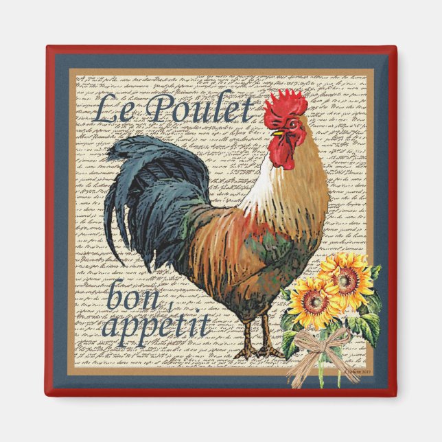 Blue French Country Kitchen Rooster Magnet (Vorne)