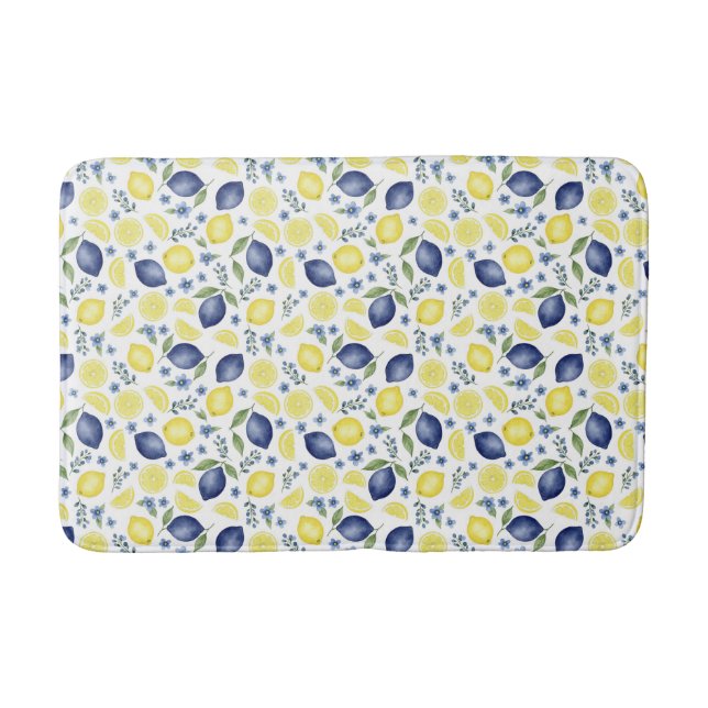 Blue French Country Lemon Pattern Badematte (Vorderseite)