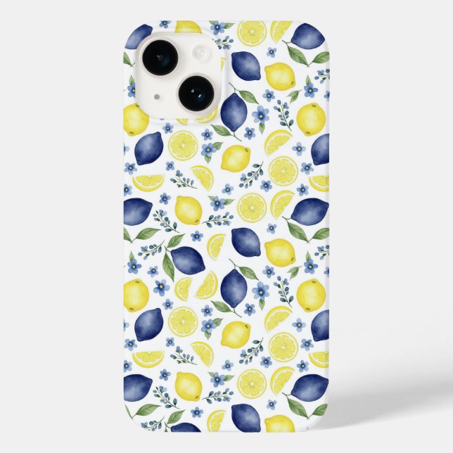 Blue French Country Lemon Pattern Case-Mate iPhone Hülle (Rückseite)
