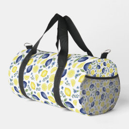 Blue French Country Lemon Pattern Duffle Bag