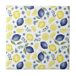 Blue French Country Lemon Pattern Fliese