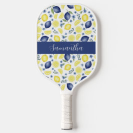 Blue French Country Lemon Pattern Name Pickleball Schläger