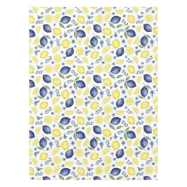 Blue French Country Lemon Pattern Tischdecke (Vorderseite)