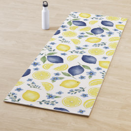 Blue French Country Lemon Pattern Yogamatte