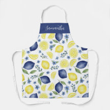 Blue French County Lemon Pattern Monogram Name