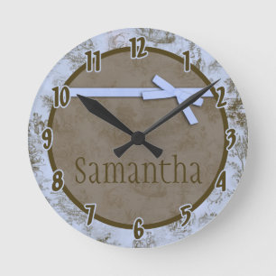 Blue French Fabric Toile Personalized Clock Runde Wanduhr