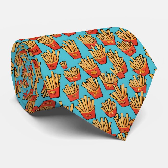 Blue French Fries Neck Tie Krawatte (Gerollt)