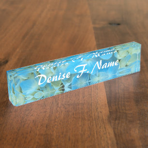 Blue French Hydrangea Personalisiert Floral Namensplakette