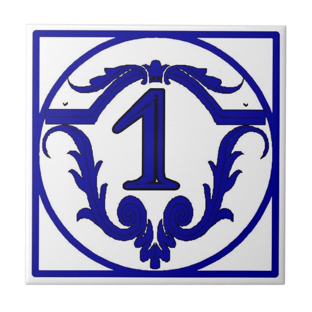 Blue French Letter House Number Tiles Fliese (Vorderseite)