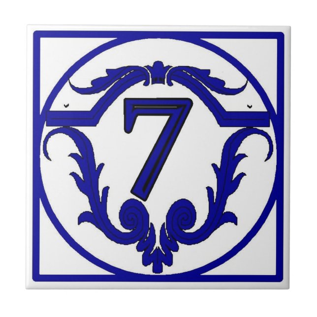 Blue French Letter House Number Tiles Fliese (Vorderseite)