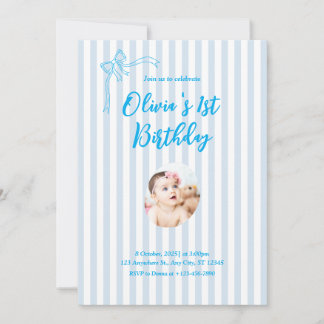 Blue French Personalized 1st Birthday Invitation Einladung