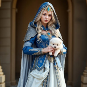Blue French Princesse mit weißem Hund Seidenpapier