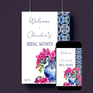 Blue French Tiles Bougainvillea Brautparty Poster
