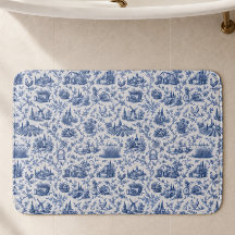 Blue French Toile Countryside Rose Branch Pattern 