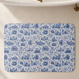Blue French Toile Countryside Rose Branch Pattern  Badematte
