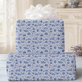 Blue French Toile Countryside Rose Branch Pattern Geschenkpapier