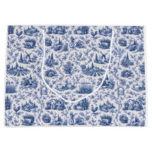 Blue French Toile Countryside Rose Branch Pattern 