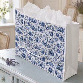 Blue French Toile Countryside Rose Branch Pattern Große Geschenktüte