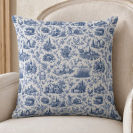 Blue French Toile Countryside Rose Branch Pattern  Kissen