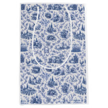 Blue French Toile Countryside Rose Branch Pattern 