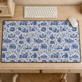 Blue French Toile Countryside Rose Branch Pattern  Schreibtischunterlage