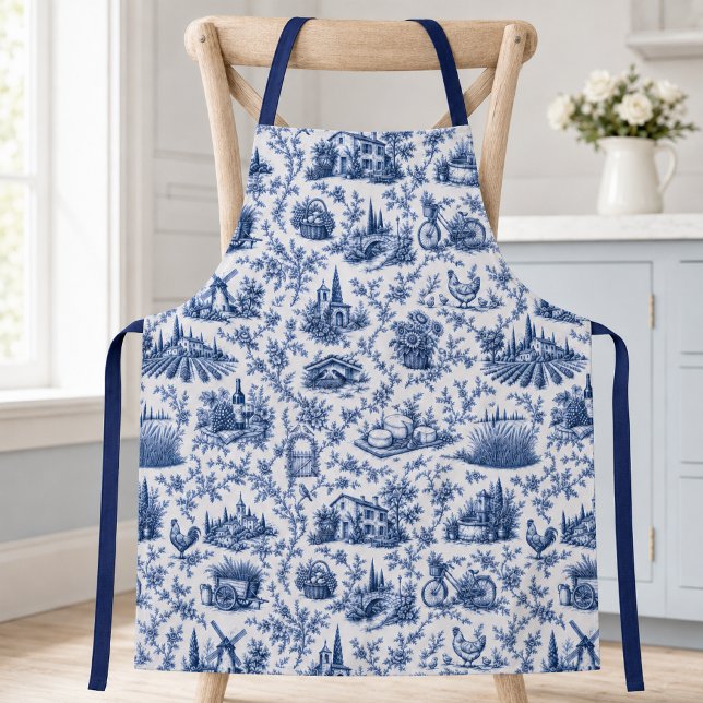 Blue French Toile Countryside Rose Branch Pattern  Schürze (Von Creator hochgeladen)