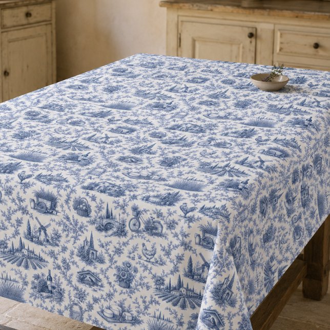 Blue French Toile Countryside Rose Branch Pattern Tischdecke (Von Creator hochgeladen)