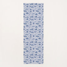 Blue French Toile Countryside Rose Branch Pattern 