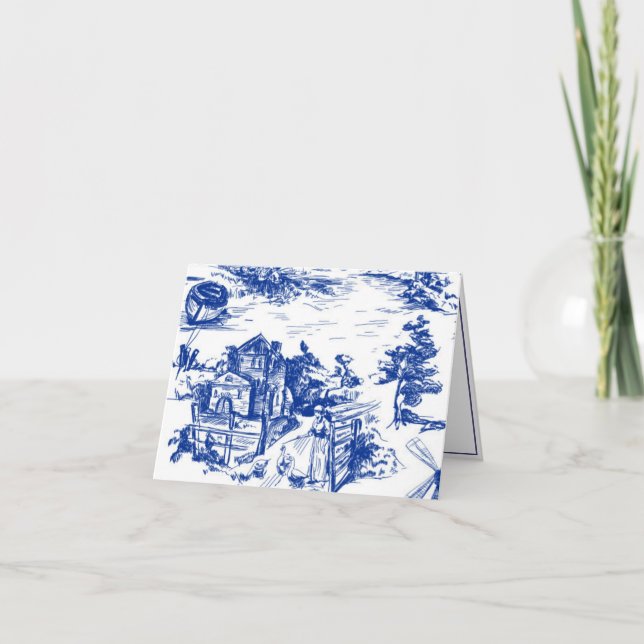 Blue French Toile Dankeskarte (Vorderseite)