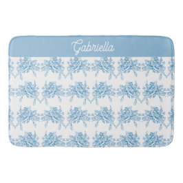 Blue French Toile Floral Pattern Name Badematte
