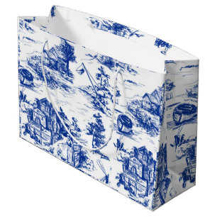 Blue French Toile Große Geschenktüte