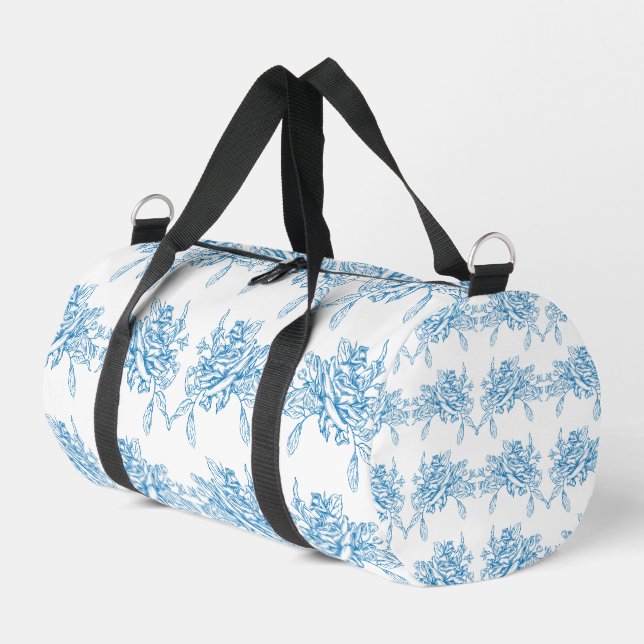 Blue French Toile Pattern Duffle Bag (Linke Seite)