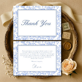 Blue French Vintage Floral Bridal Shower Dankeskarte