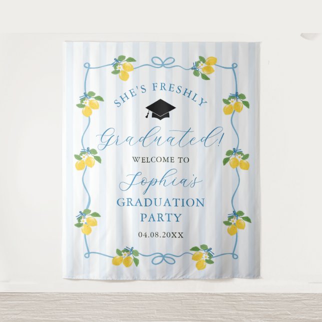 Blue Freshly Lemon Citrus Graduation Decor Wandteppich (Vorderseite)