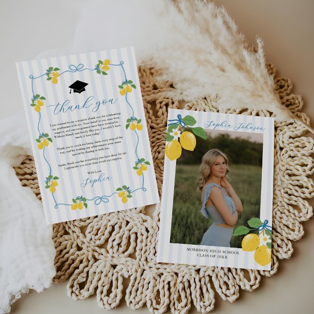 Blue Freshly Lemon Citrus Graduation Party Dankeskarte (Von Creator hochgeladen)