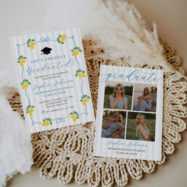 Blue Freshly Lemon Citrus Graduation Party Einladung (Von Creator hochgeladen)