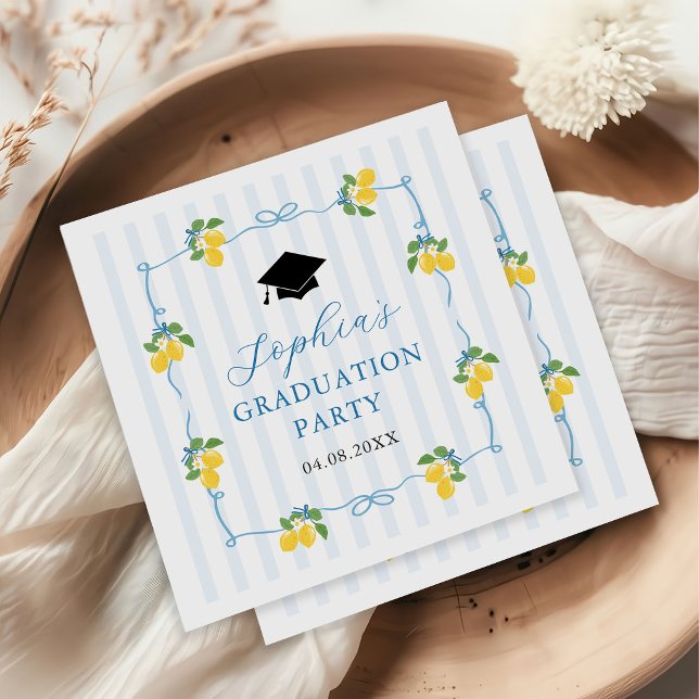 Blue Freshly Lemon Citrus Graduation Party Serviette (Von Creator hochgeladen)
