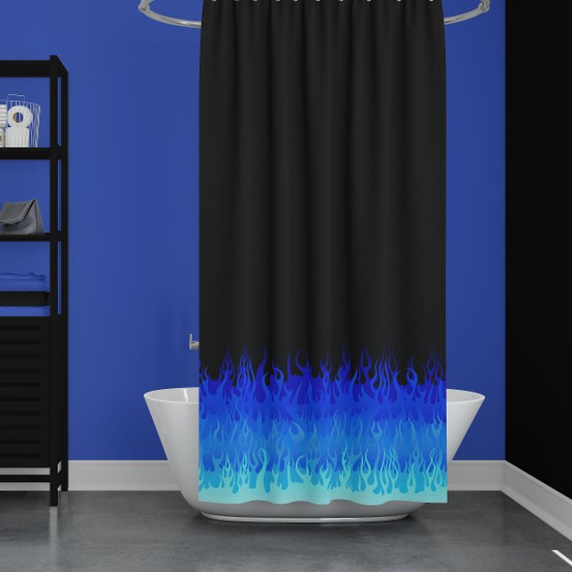 Blue Frisierte Auto Flames Duschvorhang (Von Creator hochgeladen)