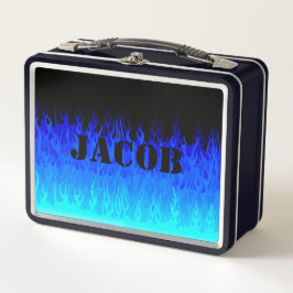 Blue Frisierte Auto Flames Metall Brotdose