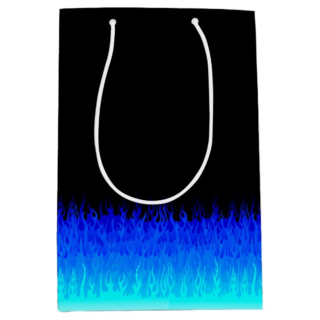 Blue Frisierte Auto Flames Mittlere Geschenktüte (Vorderseite)