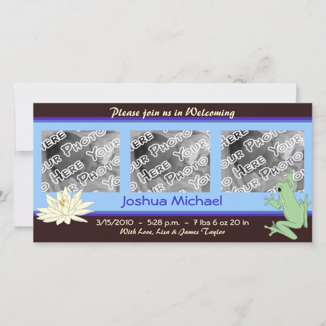 Blue Frog und Lotus Birth Ankündigung (Vorderseite)