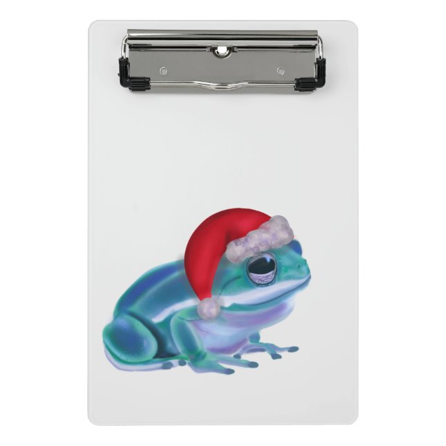 Blue frog with Santa hat. Mini Klemmbrett (Vorderseite)