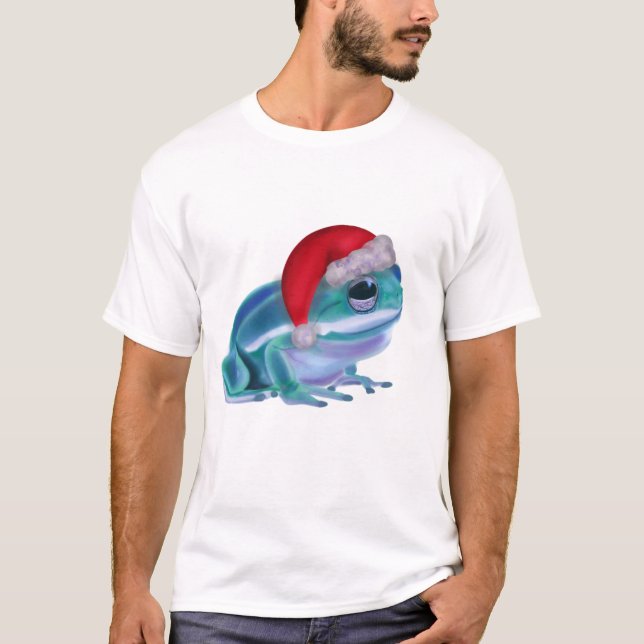 Blue frog with Santa hat. T-Shirt (Vorderseite)