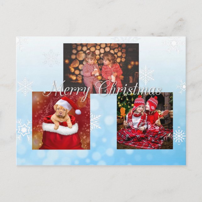 Blue Frohe Weihnachten Personalisiertes Foto Postkarte (Vorderseite)