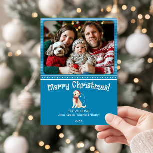 Blue Frohe Weihnachts-Hund Familie Foto Urlaubskar Feiertagskarte