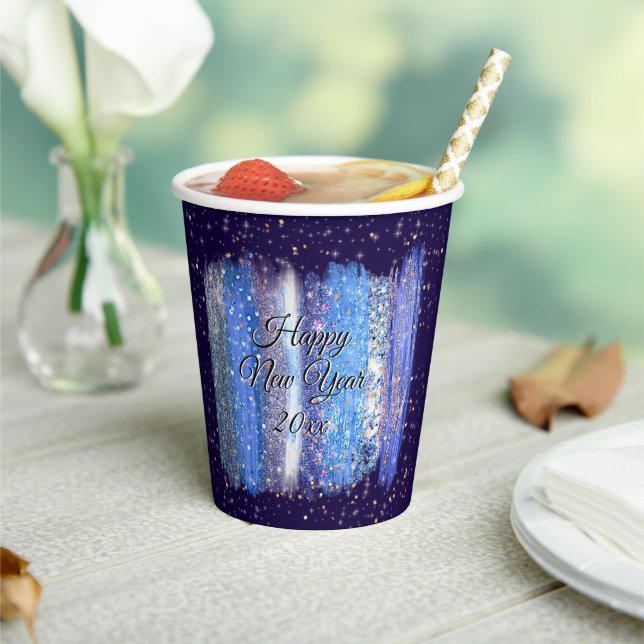 Blue Frosty Brush Schlaganfälle Happy New Year 20x Pappbecher (In Situ)