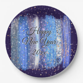 Blue Frosty Brush Schlaganfälle Happy New Year 20x Pappteller